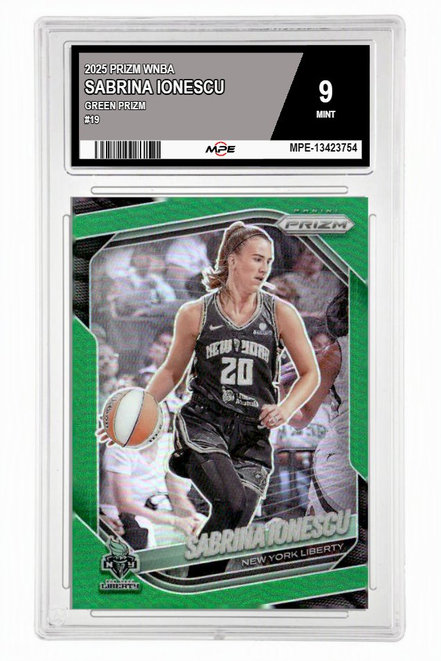 2025 PRIZM WNBA GREEN PRIZM #19 SABRINA IONESCU MPE 9 MINT — graded card up for auction
