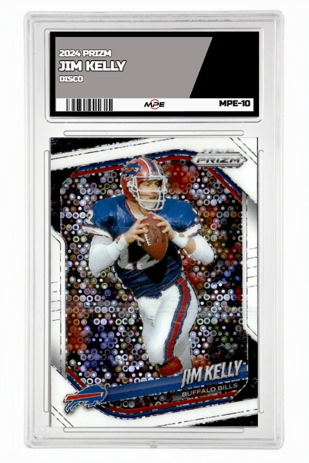 2025 PRIZM WHITE DISCO #72 JIM KELLY MPE 10 GEM/MT — graded card auctioned from the MPE vault