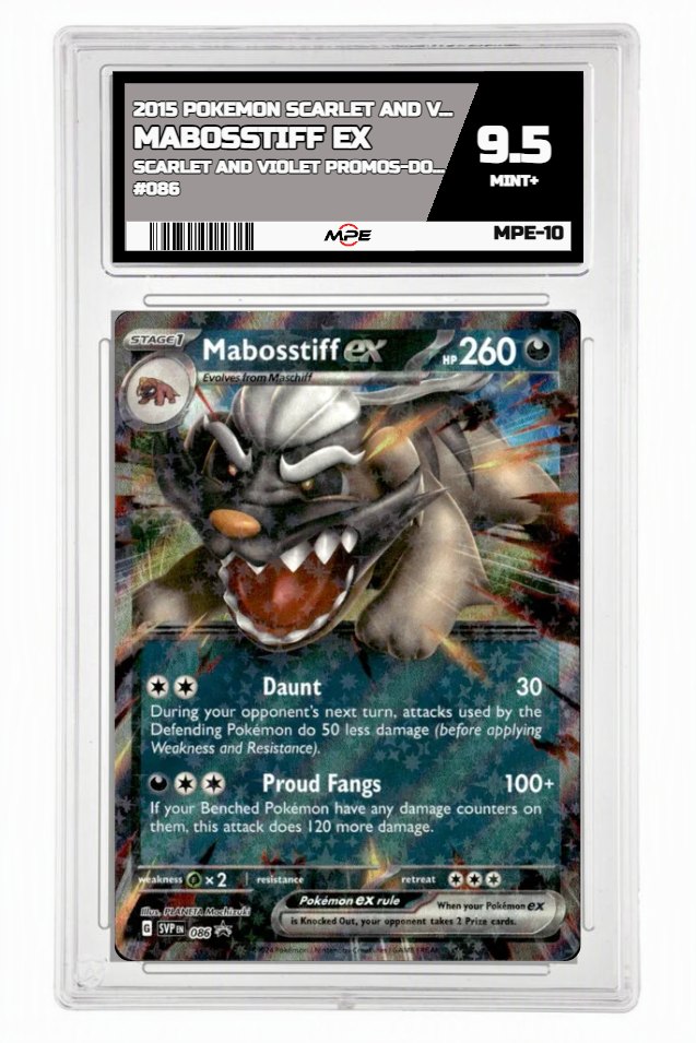 2015 POKEMON SCARLET AND VIOLET SCARLET AND VIOLET PROMOS-DOUBLE RARE #086 MABOSSTIFF EX MPE 9.5 MINT+ — graded card up for auction