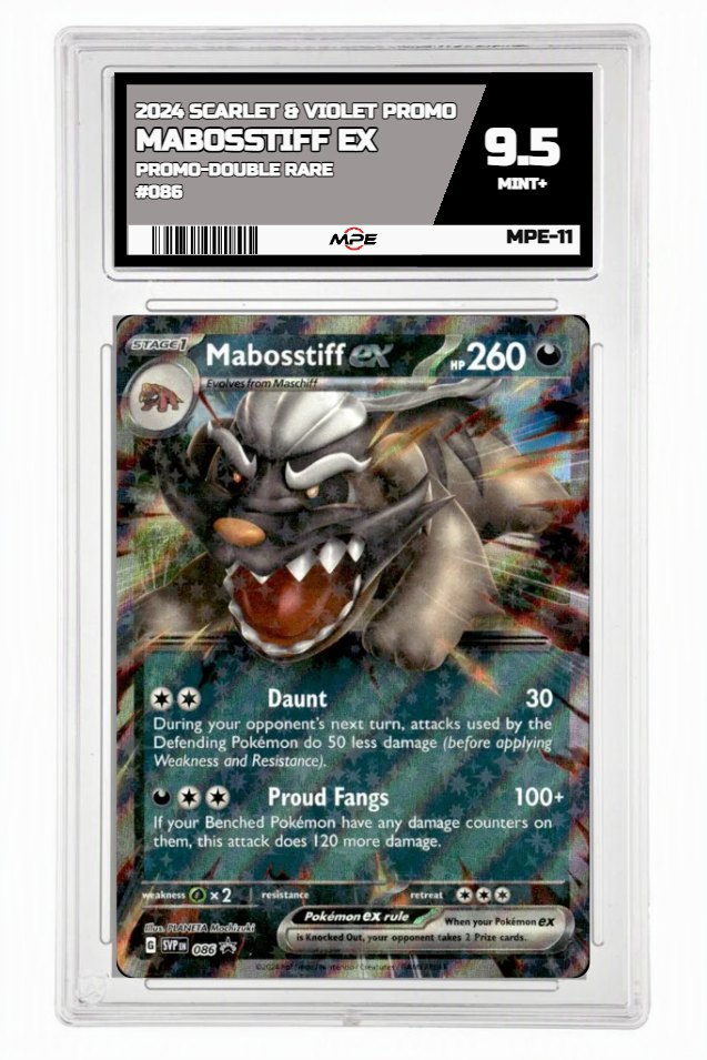 2024 SCARLET & VIOLET PROMO PROMO-DOUBLE RARE #086 MABOSSTIFF EX MPE 9.5 MINT+ — graded card up for auction
