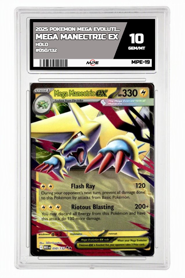 2025 POKEMON MEGA EVOLUTION HOLO #050/132 Mega Manectric EX MPE 10 GEM/MT — graded card up for auction
