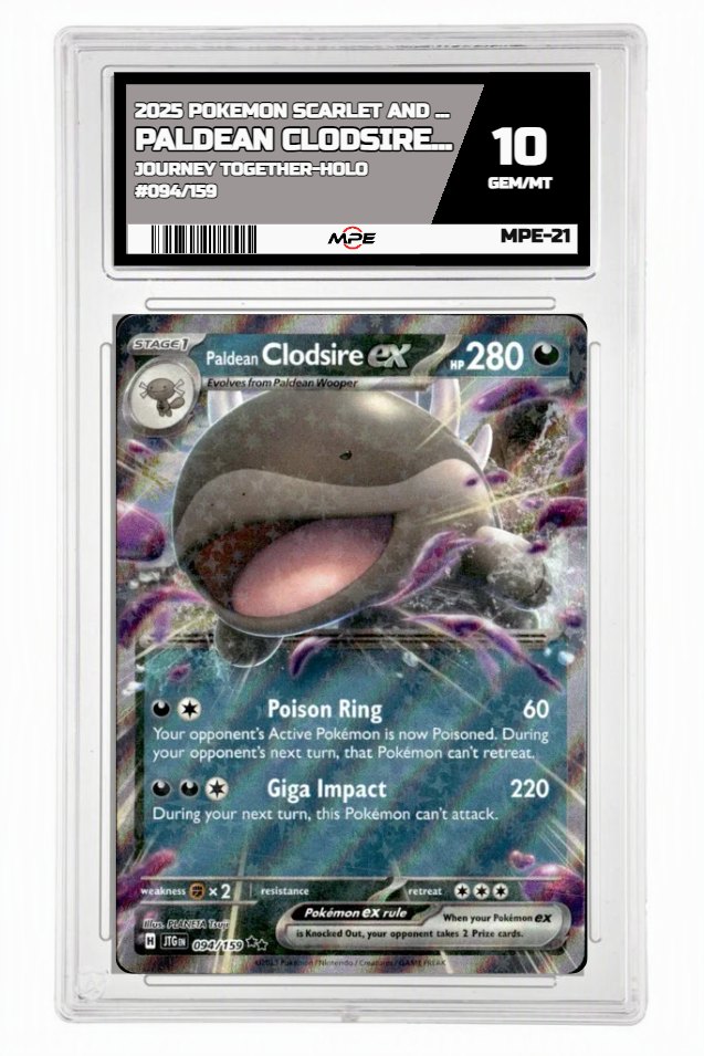 2025 POKEMON SCARLET AND VIOLET JOURNEY TOGETHER-HOLO #094/159 Paldean Clodsire EX MPE 10 GEM/MT — graded card up for auction