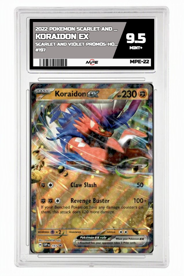 2022 POKEMON SCARLET AND VIOLET SCARLET AND VIOLET PROMOS-HOLO #197 KORAIDON EX MPE 9.5 MINT+ — graded card up for auction