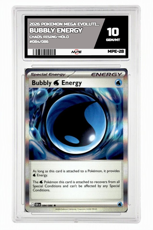 2026 POKEMON MEGA EVOLUTION CHAOS RISING-HOLO #084/086 Bubbly Energy MPE 10 GEM/MT — graded card up for auction