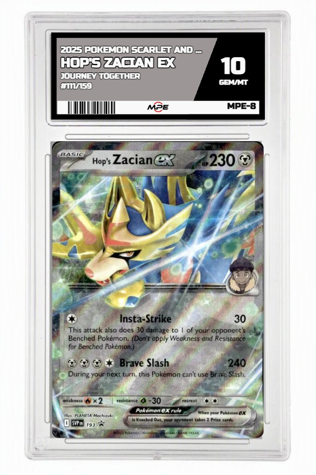 2025 POKEMON SCARLET AND VIOLET JOURNEY TOGETHER #111/159 Hop's Zacian EX MPE 10 GEM/MT — graded card up for auction