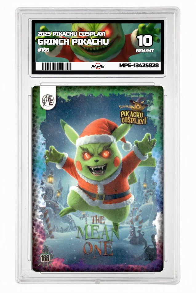 2025 PIKACHU COSPLAY! #166 GRINCH PIKACHU MPE 10 GEM/MT — graded card up for auction