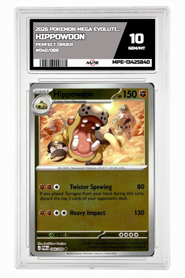 2026 POKEMON MEGA EVOLUTION PERFECT ORDER #040/088 Hippowdon MPE 10 GEM/MT — graded card auctioned from the MPE vault