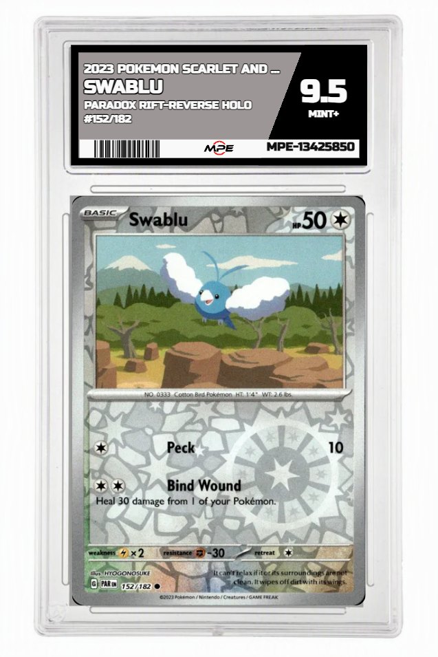 2023 POKEMON SCARLET AND VIOLET PARADOX RIFT-REVERSE HOLO #152/182 Swablu MPE 9.5 MINT+ — graded card up for auction