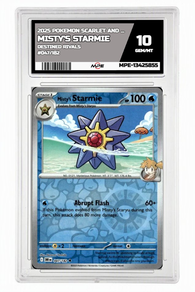 2025 POKEMON SCARLET AND VIOLET DESTINED RIVALS #047/182 Misty's Starmie MPE 10 GEM/MT — graded card auctioned from the MPE vault