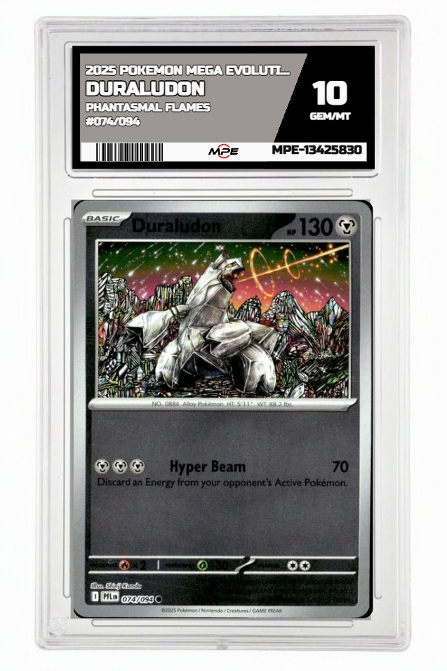 2025 POKEMON MEGA EVOLUTION PHANTASMAL FLAMES #074/094 Duraludon MPE 10 GEM/MT — graded card up for auction