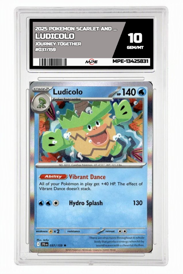 2025 POKEMON SCARLET AND VIOLET JOURNEY TOGETHER #037/159 Ludicolo MPE 10 GEM/MT — graded card up for auction