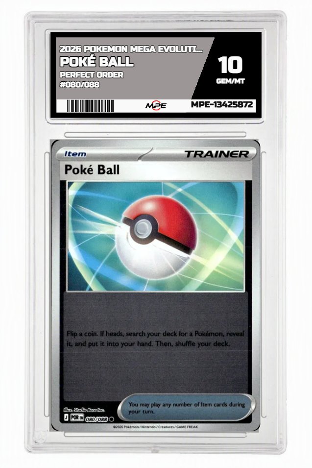 2026 POKEMON MEGA EVOLUTION PERFECT ORDER #080/088 POKÉ BALL MPE 10 GEM/MT — graded card up for auction