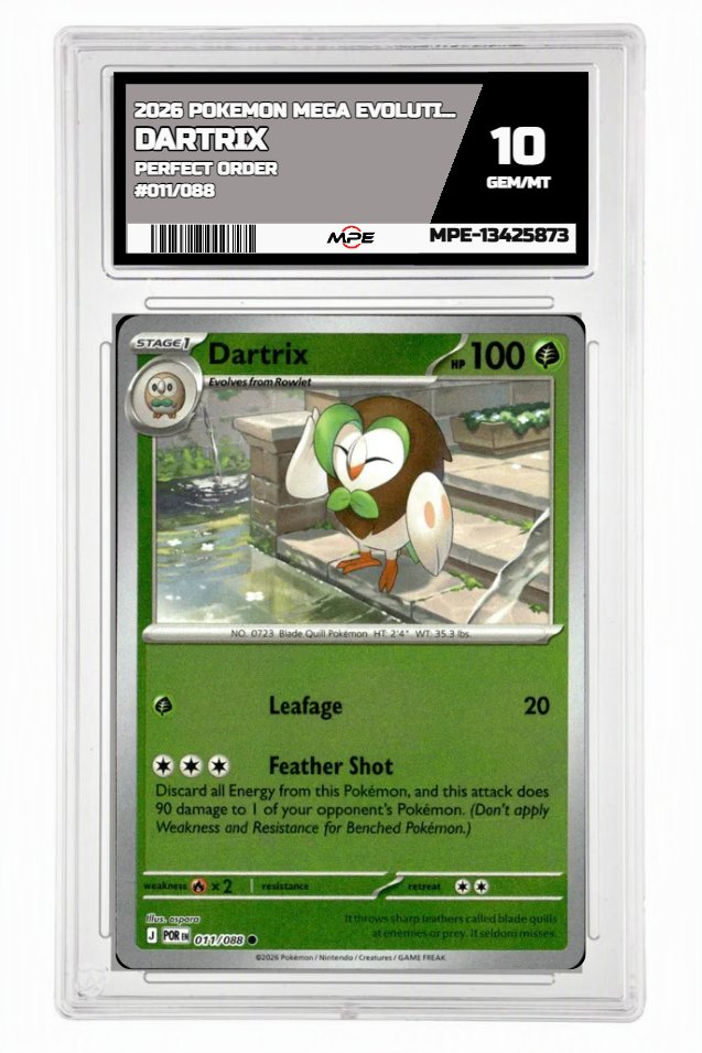 2026 POKEMON MEGA EVOLUTION PERFECT ORDER #011/088 Dartrix MPE 10 GEM/MT — graded card up for auction