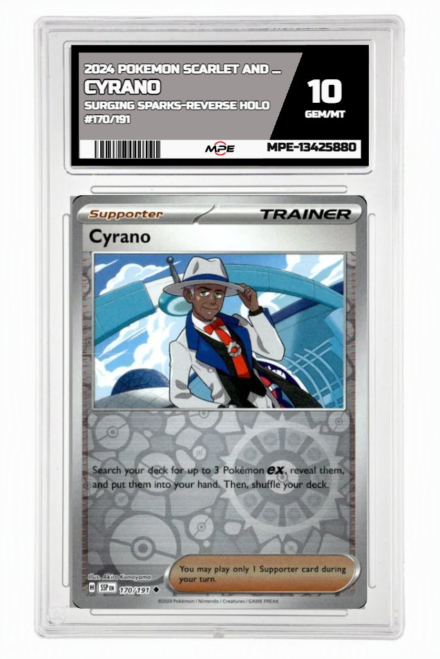2024 POKEMON SCARLET AND VIOLET SURGING SPARKS-REVERSE HOLO #170/191 Cyrano MPE 10 GEM/MT — graded card up for auction