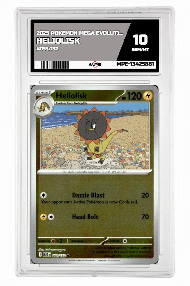 2025 POKEMON MEGA EVOLUTION #053/132 Heliolisk MPE 10 GEM/MT — graded card up for auction