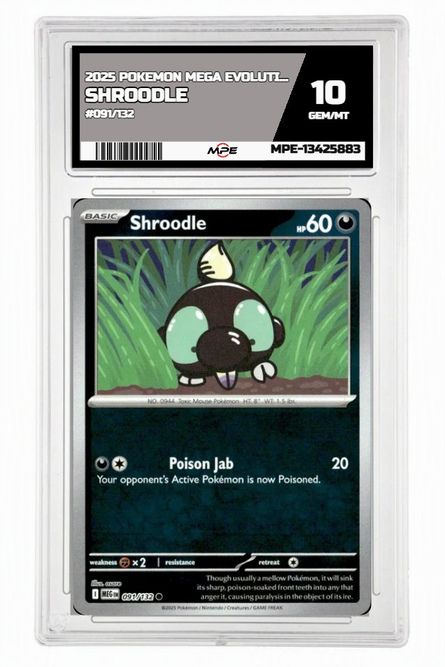 2025 POKEMON MEGA EVOLUTION #091/132 Shroodle MPE 10 GEM/MT — graded card up for auction