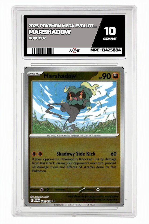 2025 POKEMON MEGA EVOLUTION #080/132 Marshadow MPE 10 GEM/MT — graded card auctioned from the MPE vault
