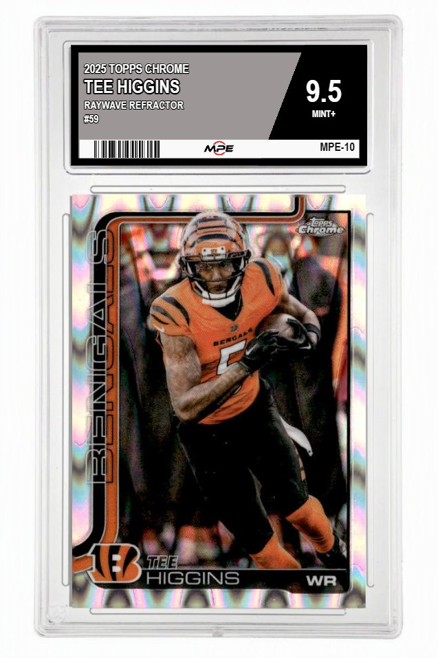 2025 TOPPS CHROME RAYWAVE REFRACTOR #59 TEE HIGGINS MPE 9.5 MINT+ — graded card up for auction