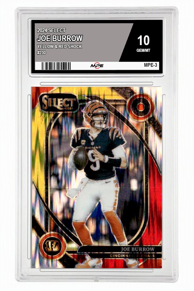 2024 SELECT YELLOW & RED SHOCK #230 JOE BURROW MPE 10 GEM/MT — graded card up for auction
