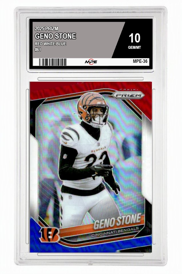 2025 PRIZM RED WHITE BLUE #61 GENO STONE MPE 10 GEM/MT — graded card up for auction