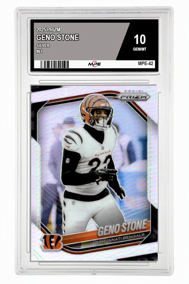 2025 PRIZM SILVER #61 GENO STONE MPE 10 GEM/MT — graded card auctioned from the MPE vault