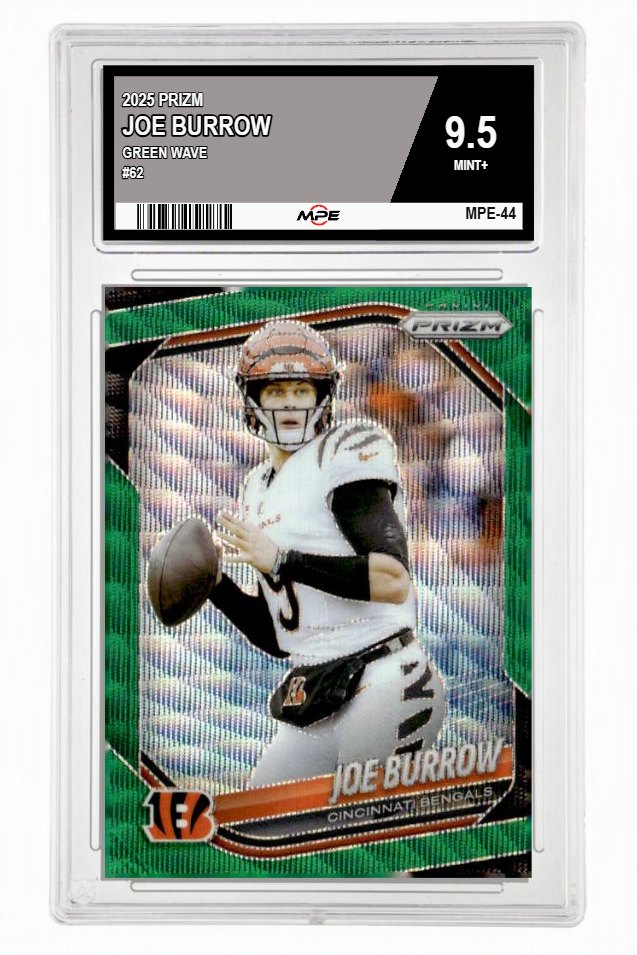 2025 PRIZM GREEN WAVE #62 JOE BURROW MPE 9.5 MINT+ — graded card up for auction