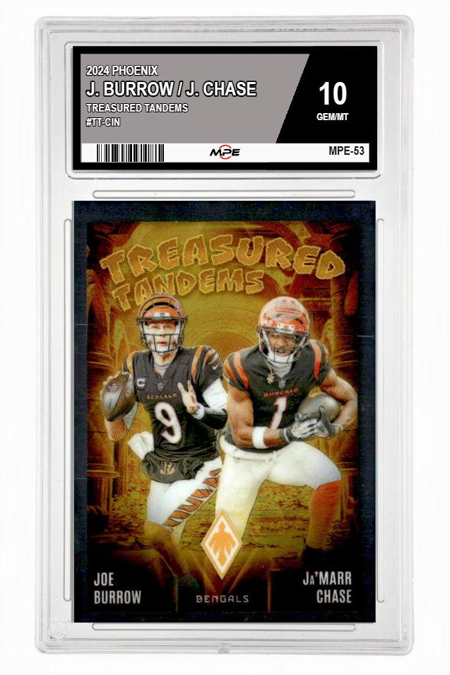 2024 PHOENIX TREASURED TANDEMS #TT-CIN J. BURROW / J. CHASE MPE 10 GEM/MT — graded card up for auction