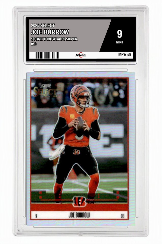 2025 SELECT SCORE THROWBACK-SILVER #13 JOE BURROW MPE 9 MINT — graded card up for auction