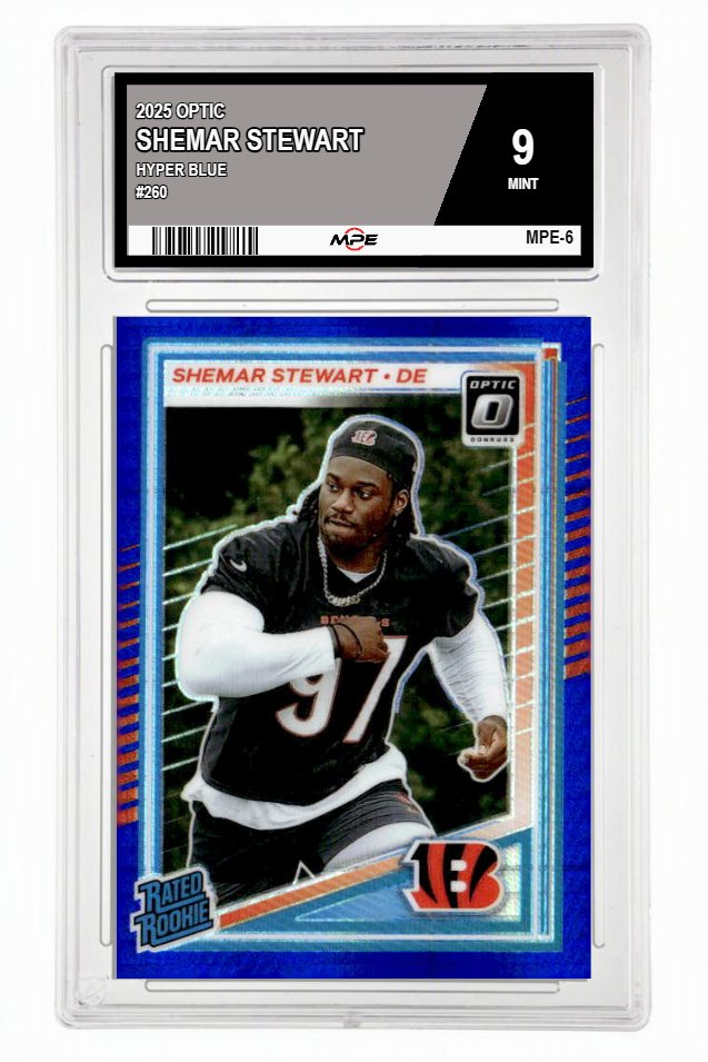 2025 OPTIC HYPER BLUE #260 SHEMAR STEWART MPE 9 MINT — graded card up for auction