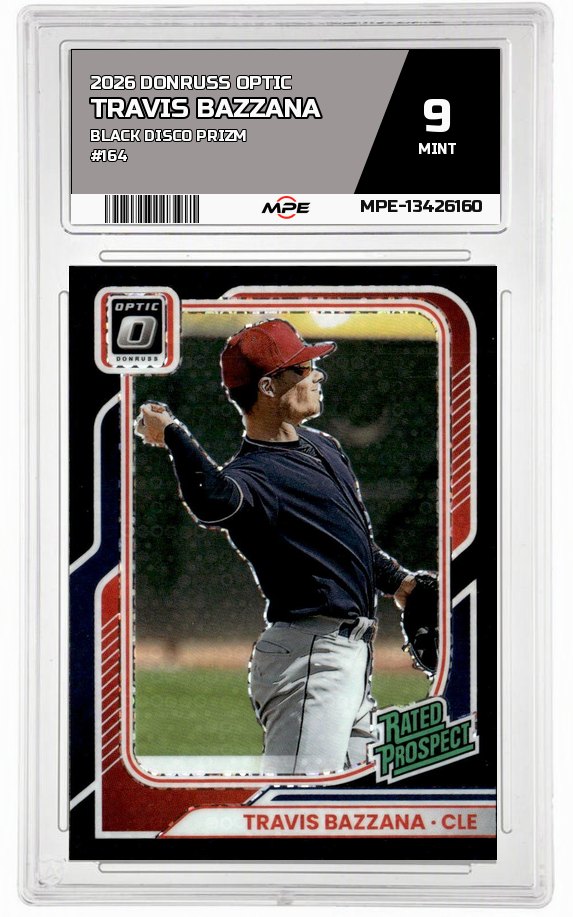 2026 DONRUSS OPTIC BLACK DISCO PRIZM #164 TRAVIS BAZZANA MPE 9 MINT — graded card auctioned from the MPE vault