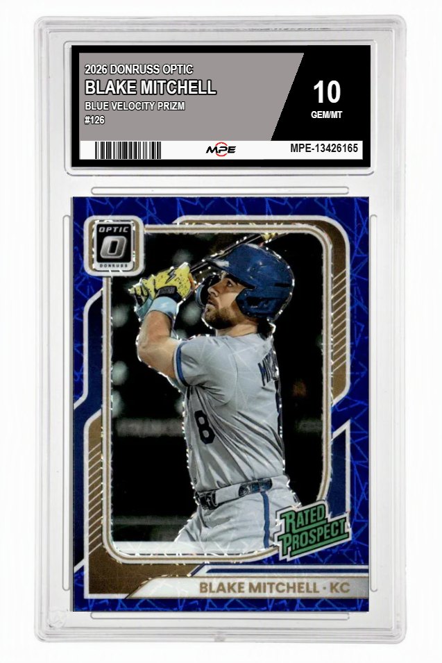 2026 DONRUSS OPTIC BLUE VELOCITY PRIZM #126 BLAKE MITCHELL MPE 10 GEM/MT — graded card up for auction