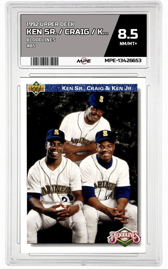1992 UPPER DECK BLOODLINES #85 KEN SR. / CRAIG / KEN JR. MPE 8.5 NM/MT+ — graded card auctioned from the MPE vault
