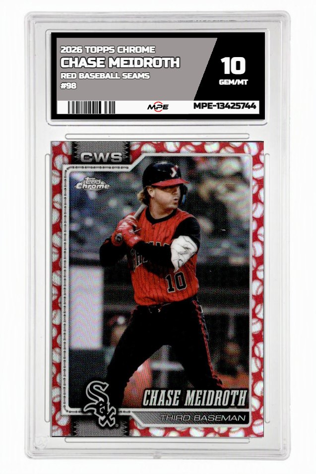 2026 TOPPS CHROME RED BASEBALL SEAMS #98 CHASE MEIDROTH MPE 10 GEM/MT — graded card auctioned from the MPE vault