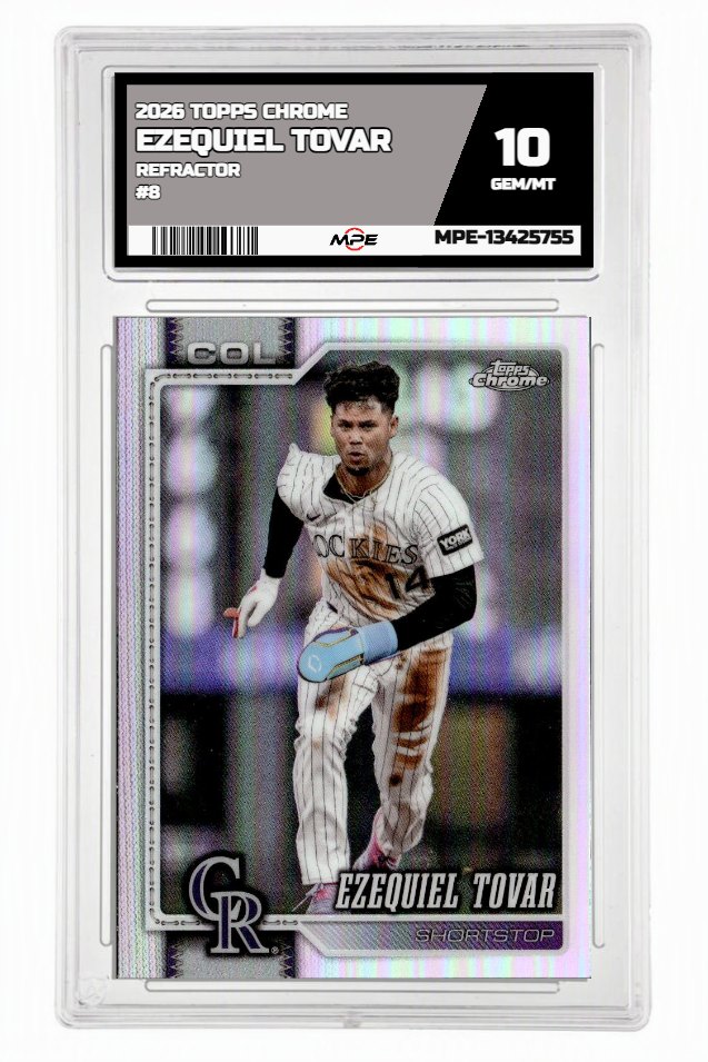 2026 TOPPS CHROME REFRACTOR #8 EZEQUIEL TOVAR MPE 10 GEM/MT — graded card auctioned from the MPE vault