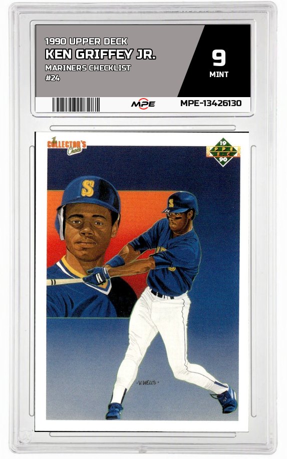 1990 UPPER DECK MARINERS CHECKLIST #24 KEN GRIFFEY JR. MPE 9 MINT — graded card auctioned from the MPE vault