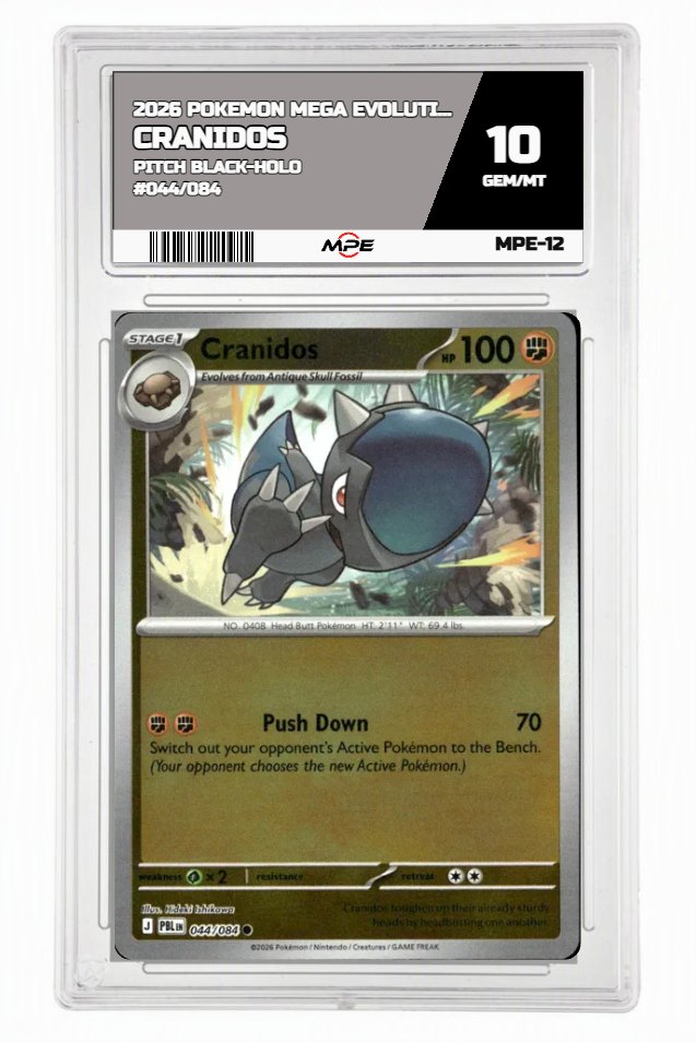 2026 POKEMON MEGA EVOLUTION PITCH BLACK-HOLO #044/084 Cranidos MPE 10 GEM/MT — graded card auctioned from the MPE vault