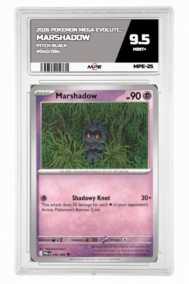2026 POKEMON MEGA EVOLUTION PITCH BLACK #040/084 Marshadow MPE 9.5 MINT+ — graded card auctioned from the MPE vault