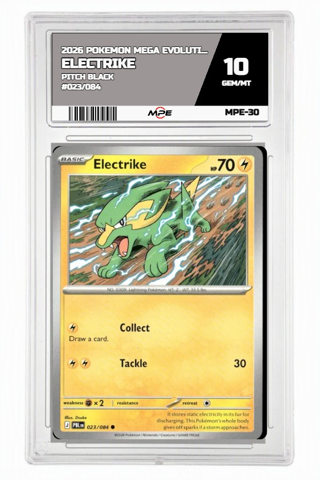 2026 POKEMON MEGA EVOLUTION PITCH BLACK #023/084 Electrike MPE 10 GEM/MT — graded card auctioned from the MPE vault