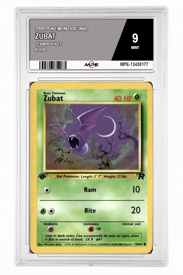 2000 POKEMON ORIGINAL TEAM ROCKET #70/82 Zubat MPE 9 MINT — graded card auctioned from the MPE vault