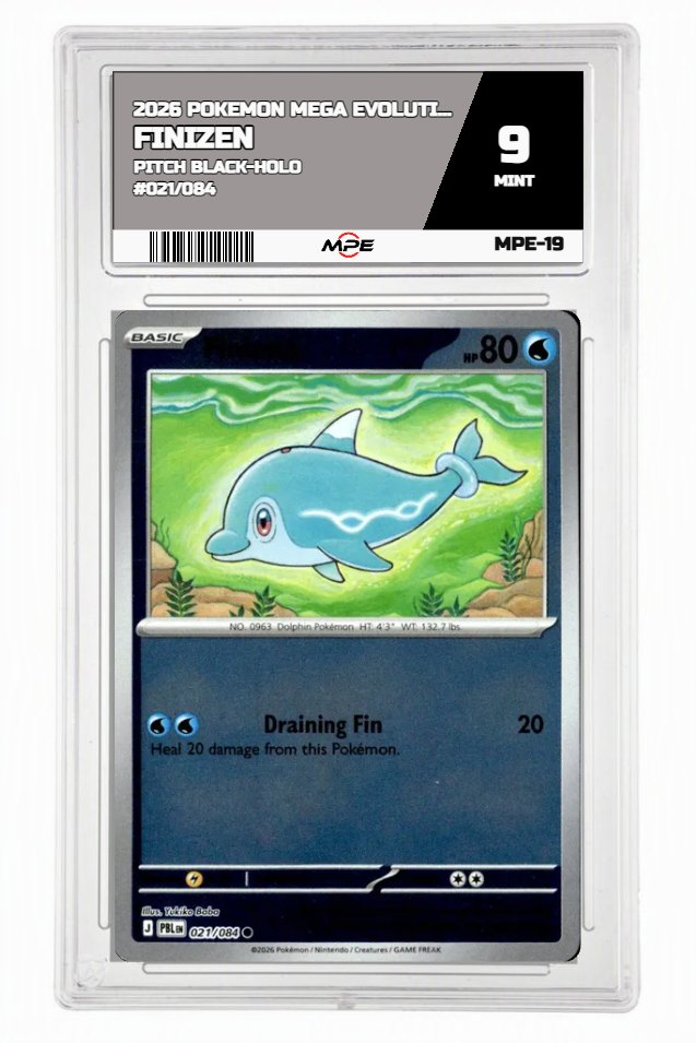 2026 POKEMON MEGA EVOLUTION PITCH BLACK-HOLO #021/084 FINIZEN MPE 9 MINT — graded card auctioned from the MPE vault