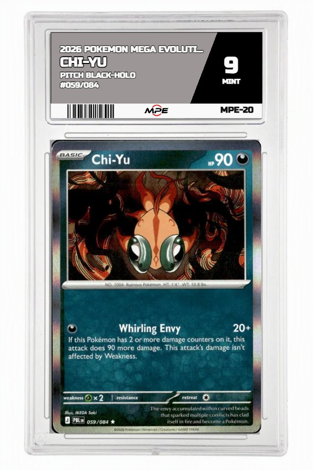 2026 POKEMON MEGA EVOLUTION PITCH BLACK-HOLO #059/084 CHI-YU MPE 9 MINT — graded card auctioned from the MPE vault
