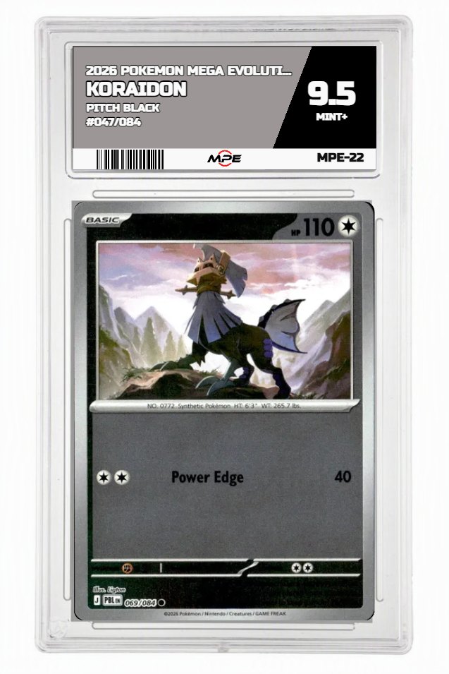 2026 POKEMON MEGA EVOLUTION PITCH BLACK #047/084 Koraidon MPE 9.5 MINT+ — graded card auctioned from the MPE vault