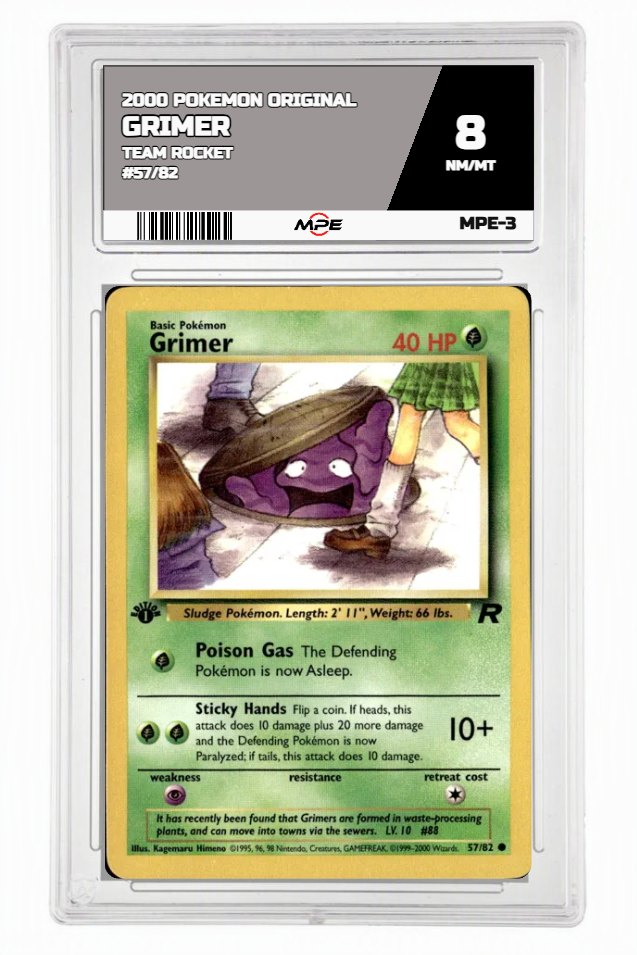 2000 POKEMON ORIGINAL TEAM ROCKET #57/82 Grimer MPE 8 NM/MT — graded card auctioned from the MPE vault