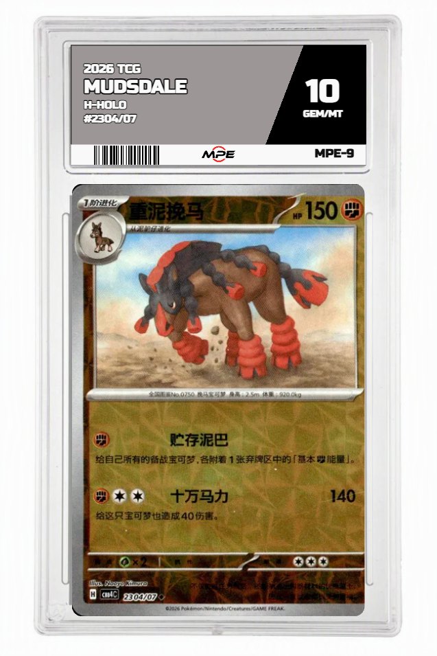 2026 TCG H-HOLO #2304/07 Mudsdale MPE 10 GEM/MT — graded card auctioned from the MPE vault