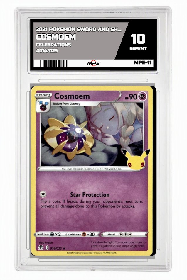 2021 POKEMON SWORD AND SHIELD CELEBRATIONS #014/025 Cosmoem MPE 10 GEM/MT — graded card up for auction