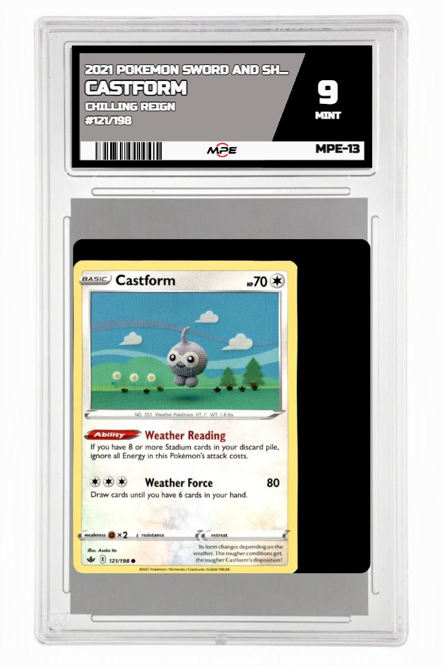2021 POKEMON SWORD AND SHIELD CHILLING REIGN #121/198 Castform MPE 9 MINT — graded card up for auction