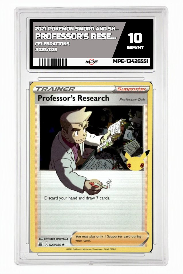 2021 POKEMON SWORD AND SHIELD CELEBRATIONS #023/025 PROFESSOR'S RESEARCH PROFESSOR MPE 10 GEM/MT — graded card up for auction