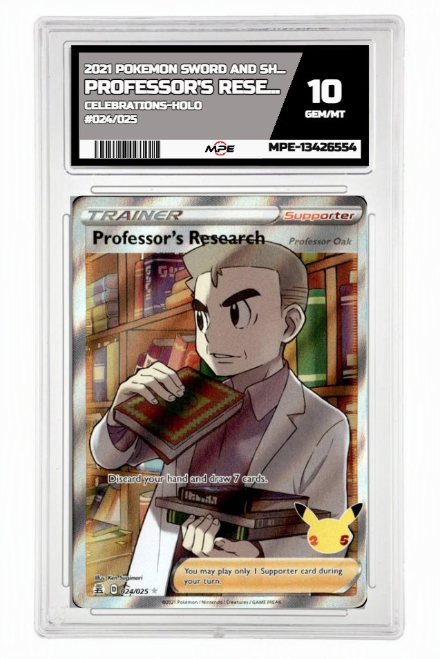 2021 POKEMON SWORD AND SHIELD CELEBRATIONS-HOLO #024/025 PROFESSOR'S RESEARCH FULL MPE 10 GEM/MT — graded card up for auction