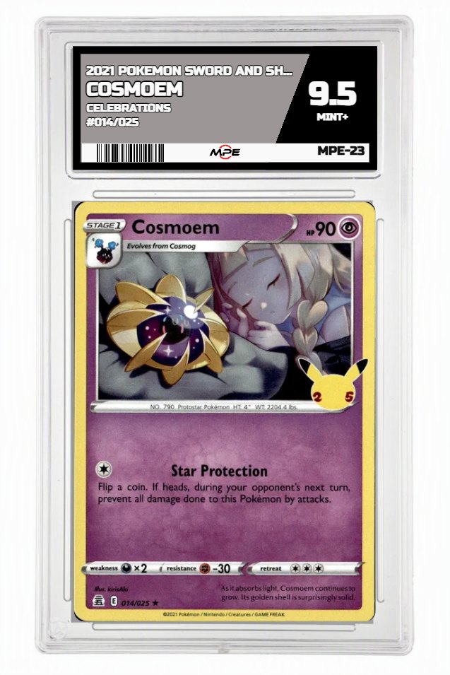 2021 POKEMON SWORD AND SHIELD CELEBRATIONS #014/025 Cosmoem MPE 9.5 MINT+ — graded card up for auction