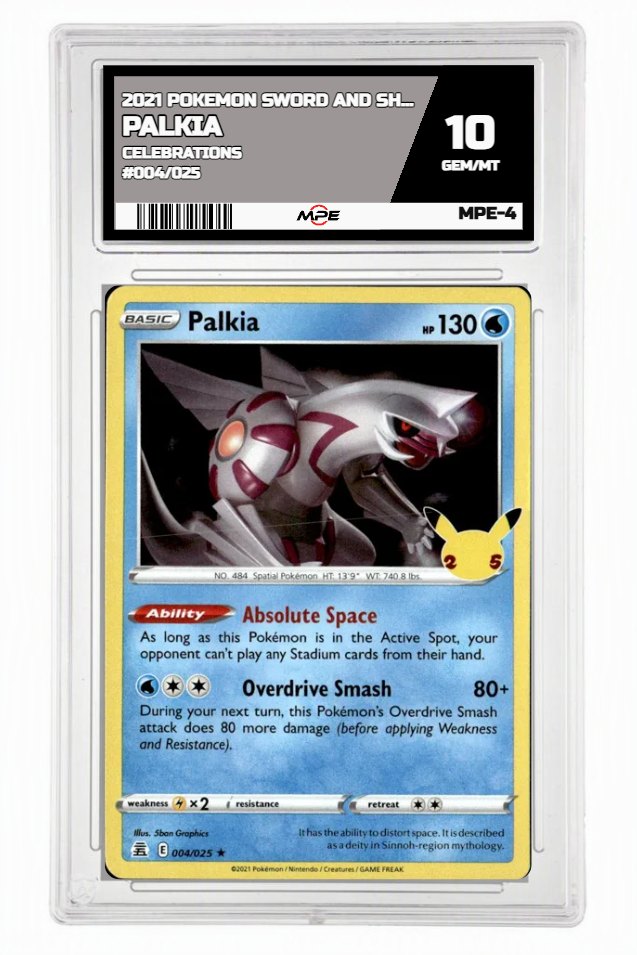 2021 POKEMON SWORD AND SHIELD CELEBRATIONS #004/025 Palkia MPE 10 GEM/MT — graded card up for auction